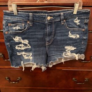 American Eagle Outfitters Dark Blue Distressed Jean Shorts